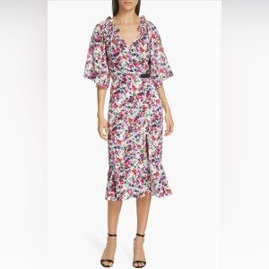 SALONI Olivia Floral Print Off the Shoulder Midi Dress SZ 8